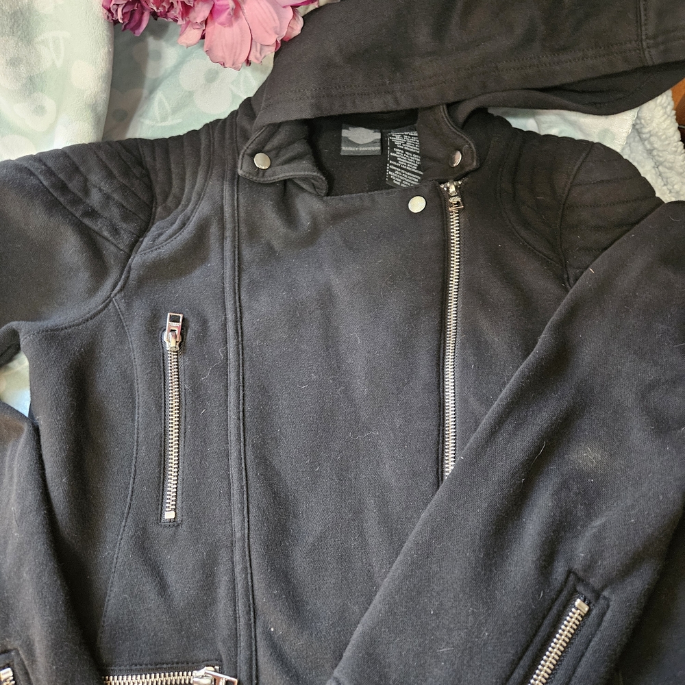 Harley-Davidson Vintage 1990s Biker Zip Cotton Black Jacket Medium EUC